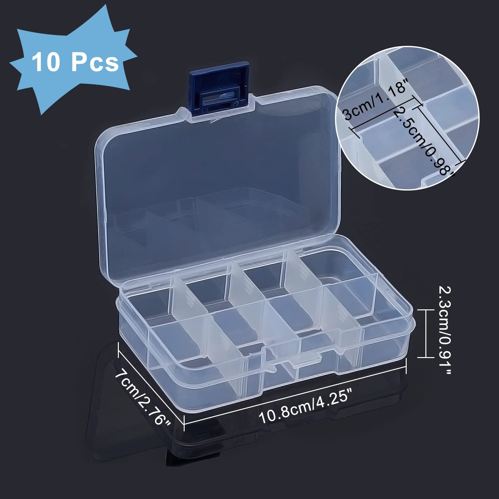 NBEADS 10 Pack 8 Grids Mini Plastic Organizer Box, 2.7×4.2×0.8inch Clear Plas…