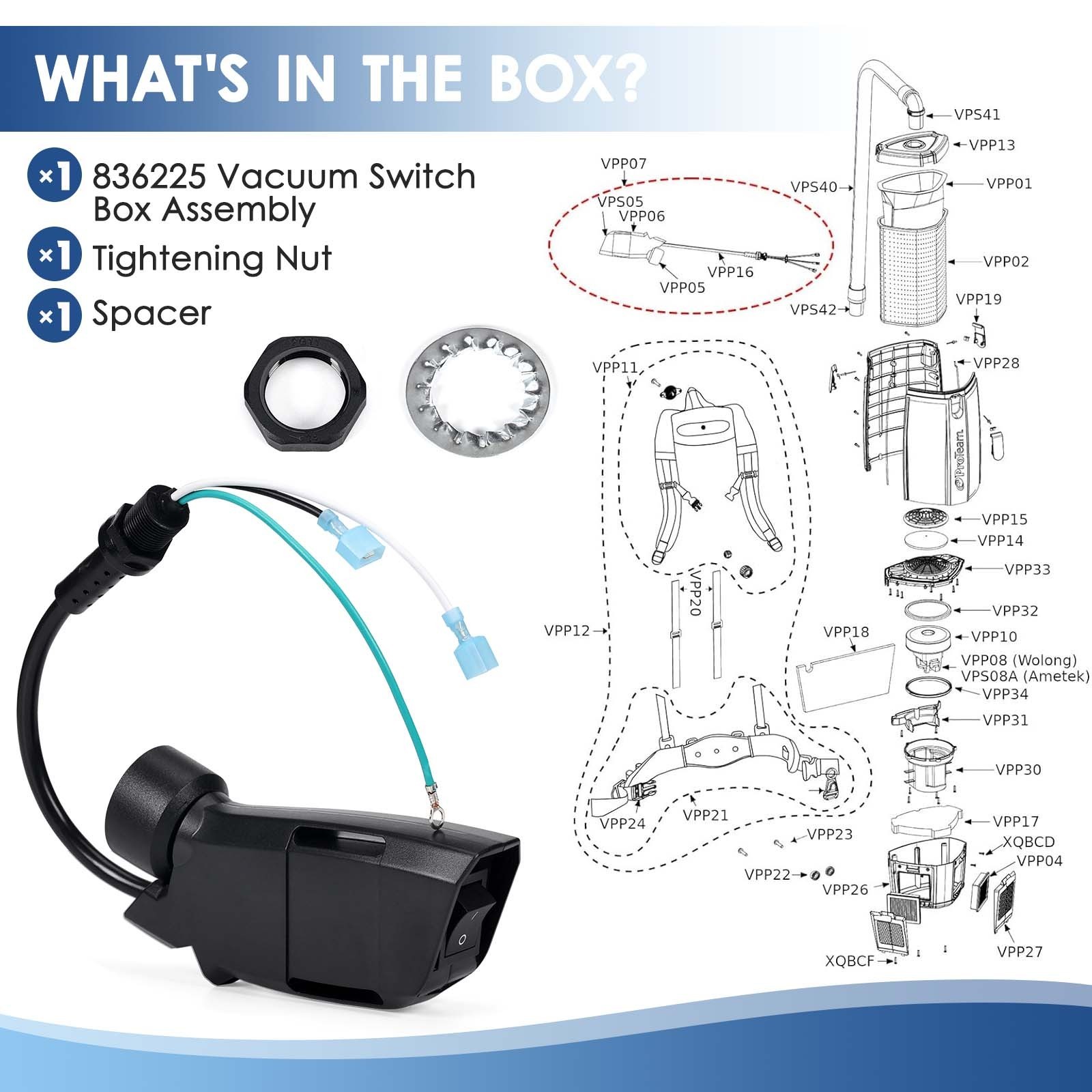 1SET For Proteam 836225 Switch Box Full Assembly, Fits Proteam Backpack Vacuum