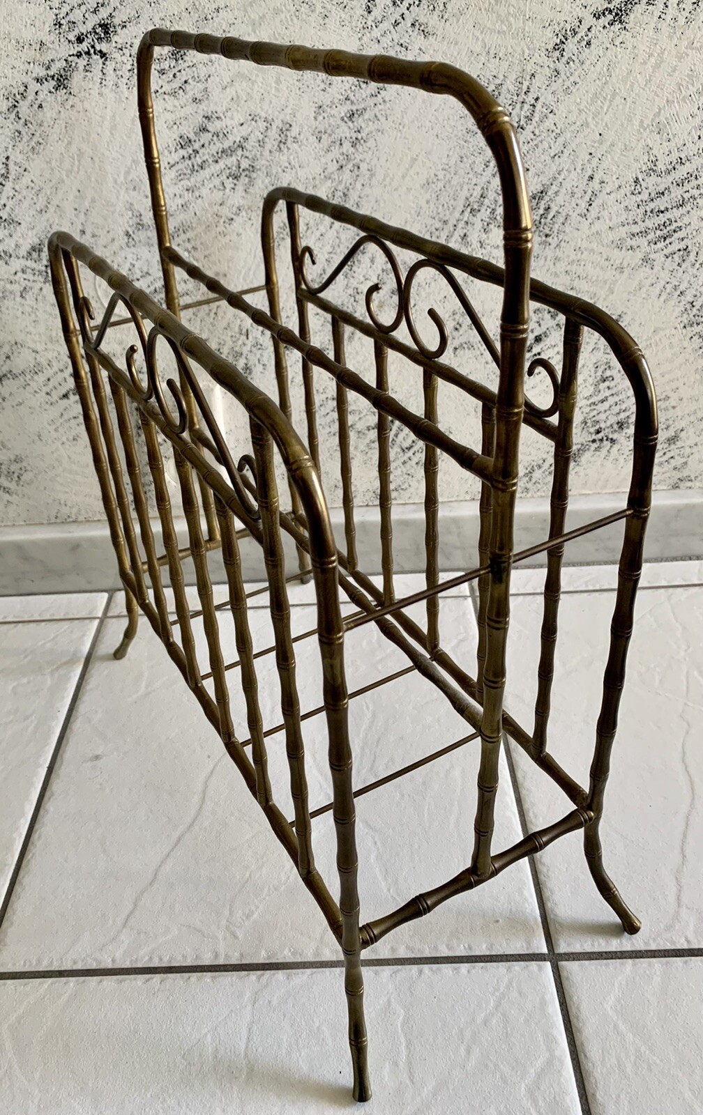Solid Brass Magazine Newspaper Rack Mid Century Modern Design VTG 17” X 13” X 6”