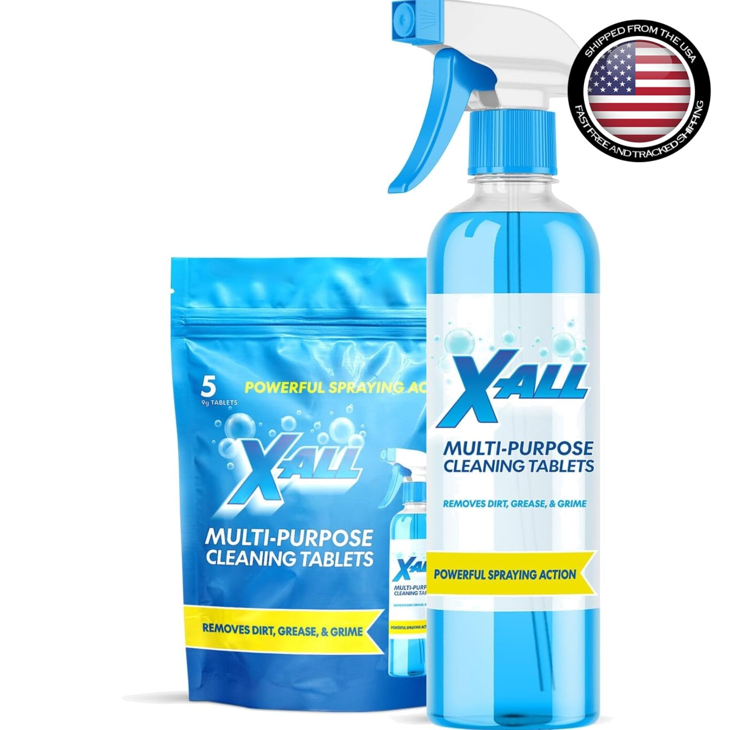 X-ALL Multi-Purpose Cleaner – Spray Bottle and 5x Cleaning Tablets – Cleaner for