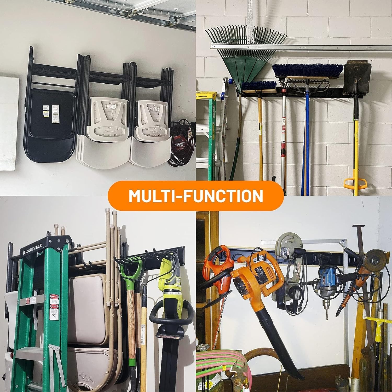 Wallmaster Garage Storage Organizer w/ 6 Adjustable Hooks Wall Mount 450lb Black