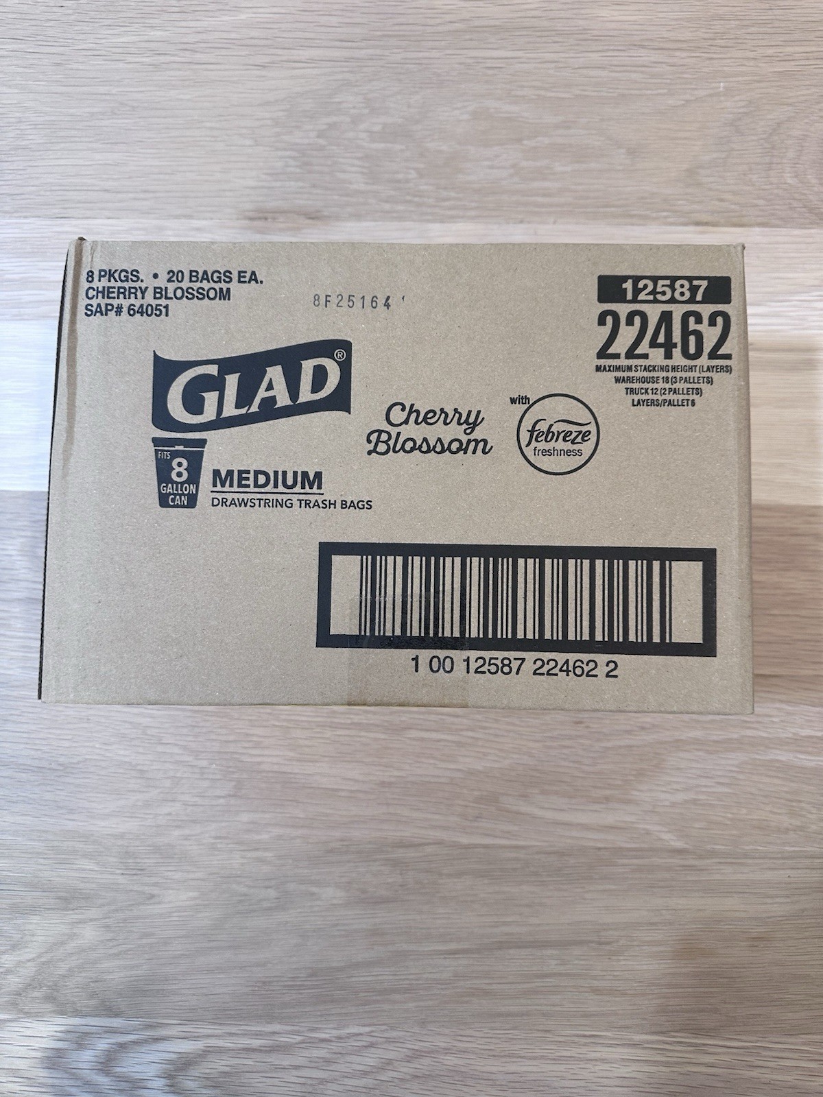 Glad OdorShield, 8 Boxes, Drawstring Trash Bags, Cherry Blossom, 8 Gallon, 160ct