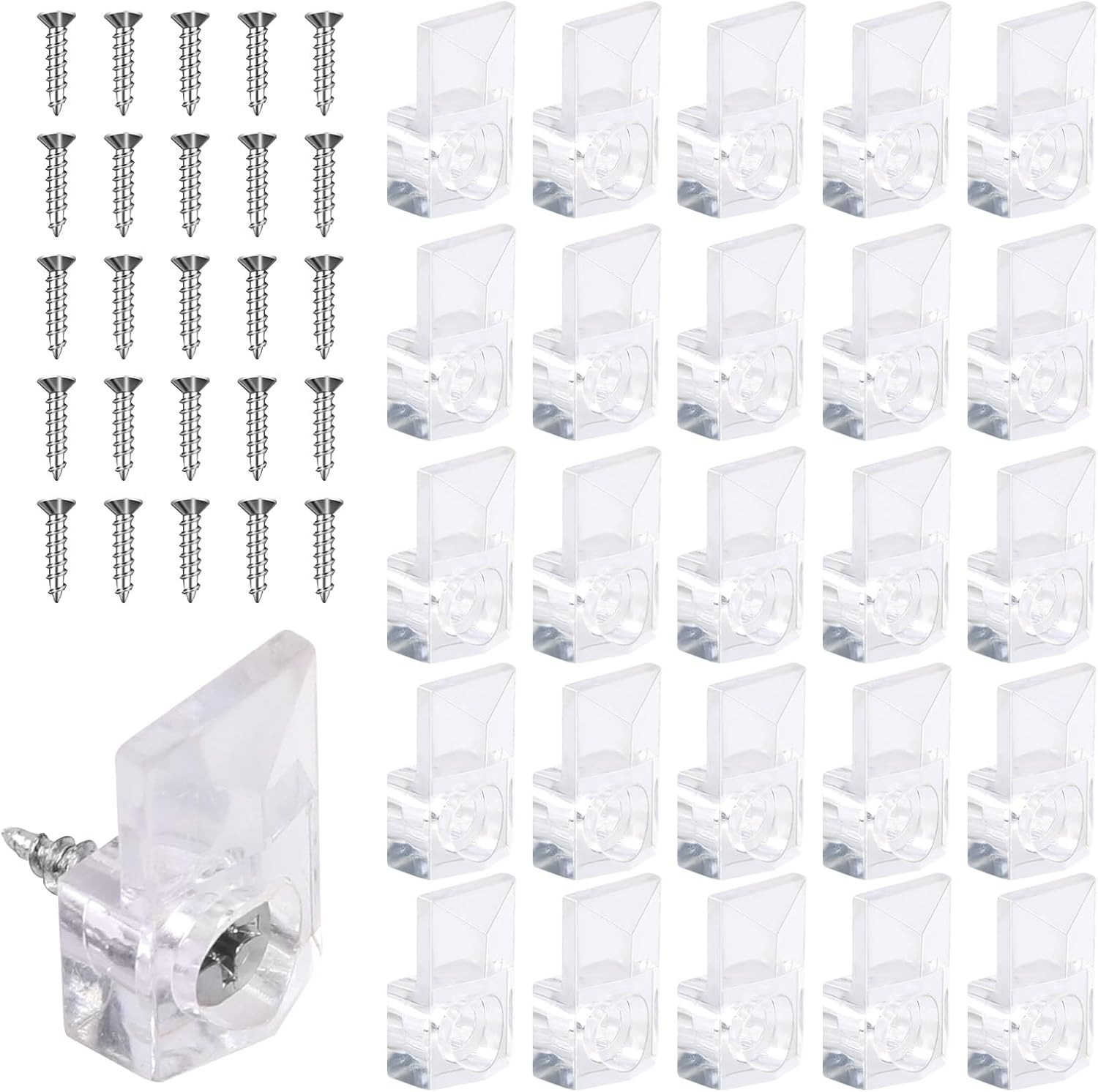 25Pcs Mirror Holder Clips for Wall, Clear Plastic Mounting Clips with Screws Kit