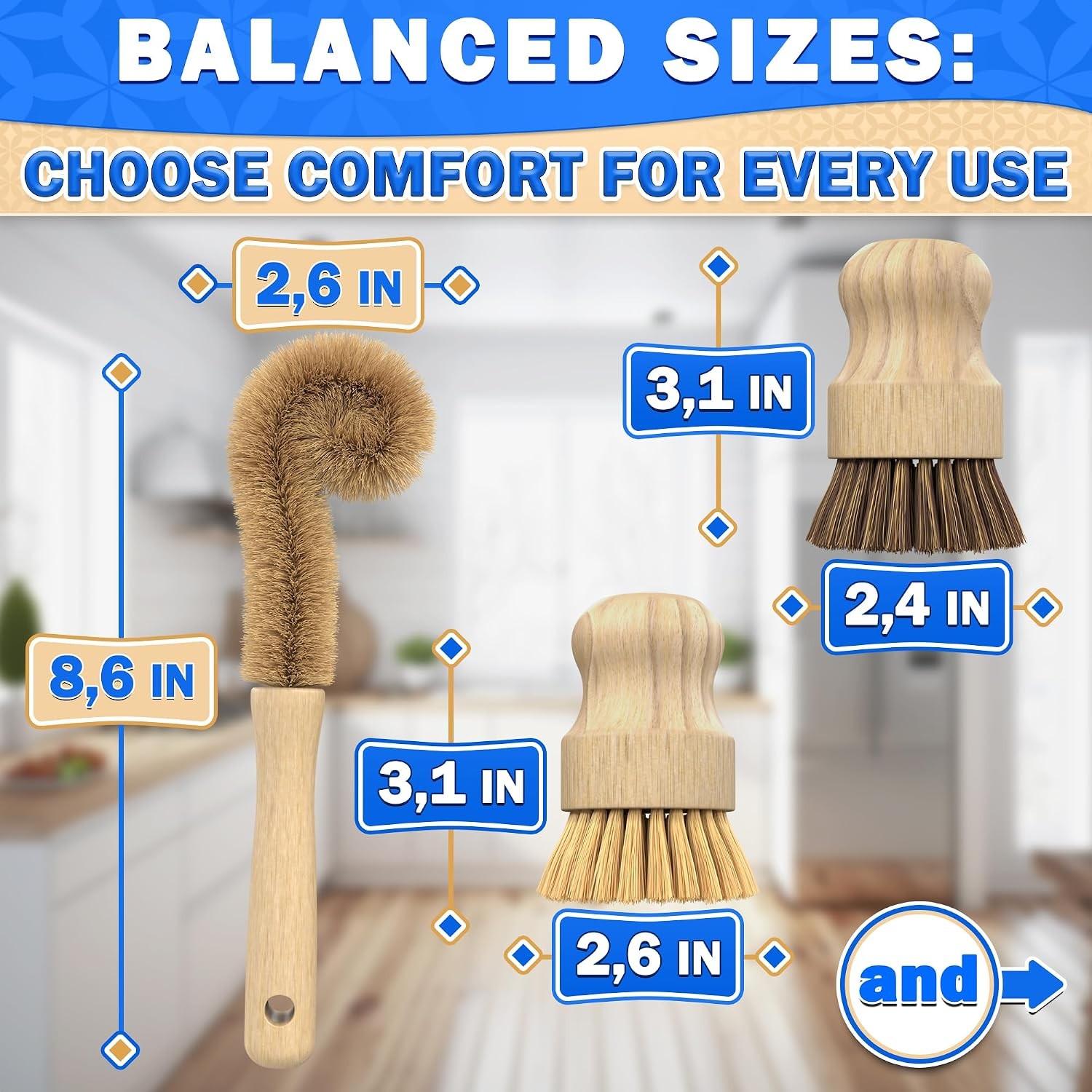 5 Pcs Bamboo Dish Brush Set, Non-Scratch Bristles, Replacement Head | Bamboo