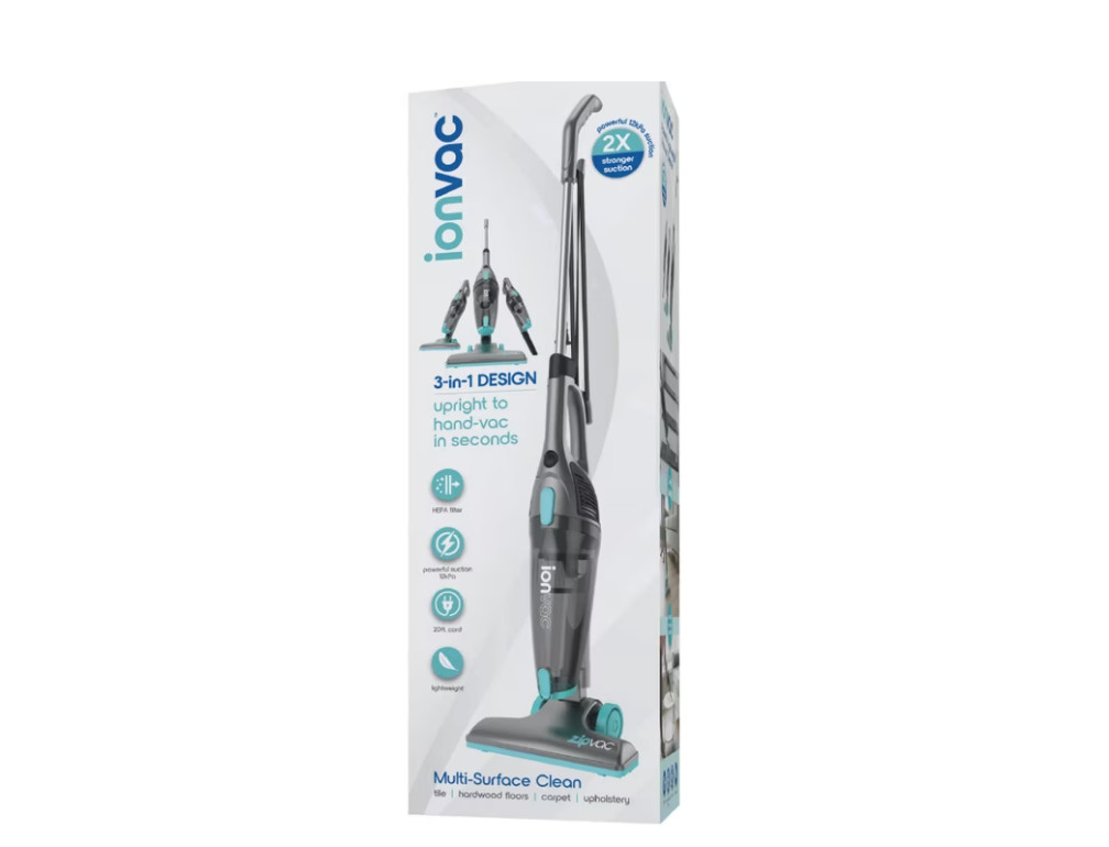 Ionvac ZipVac Corded Stick Vacuum, Multi-Surface 3-in-1 Upright/Handheld Vacuum