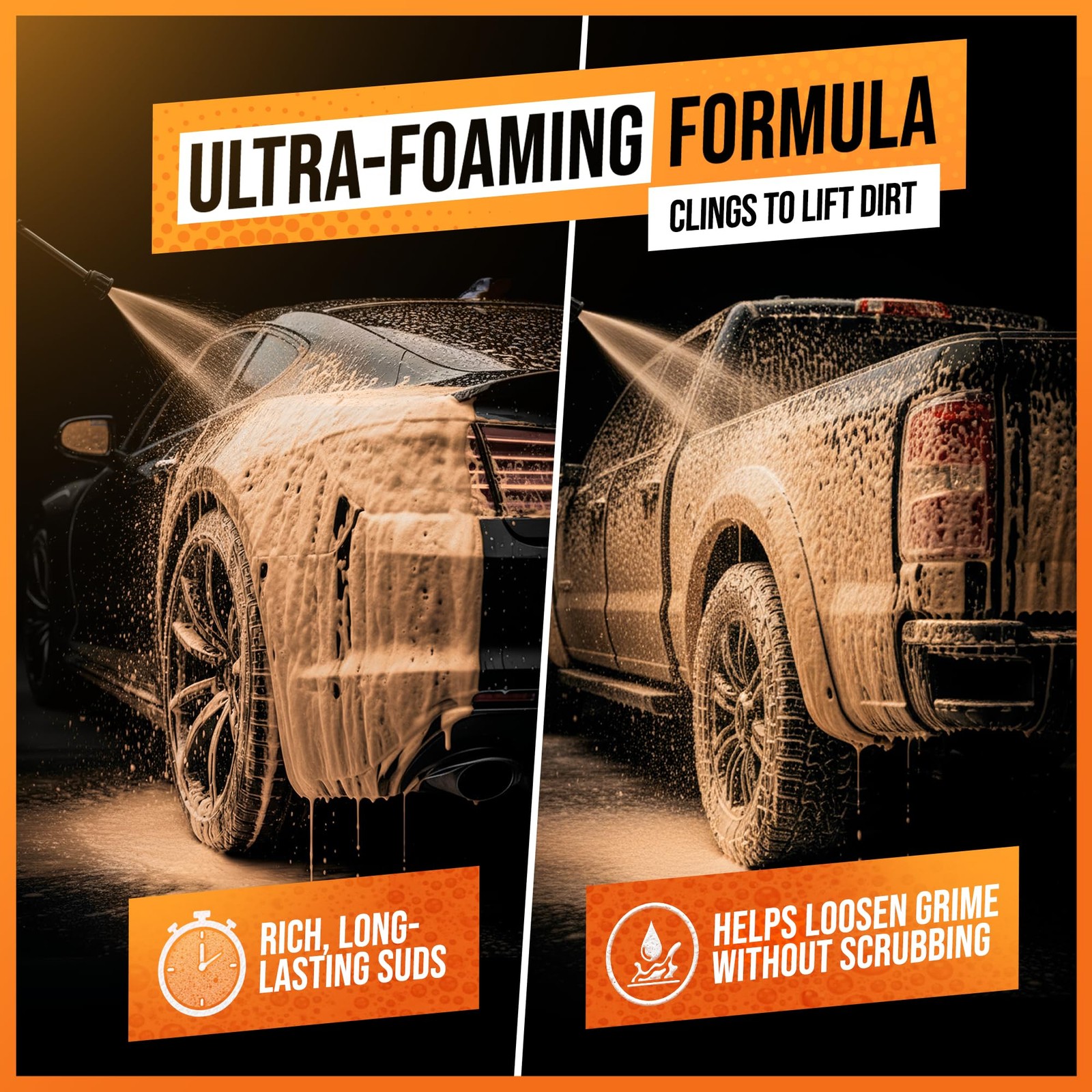 Orange Foam Car Wash Soap pH Balanced Shampoo Thick Suds 16 FL OZ Cleaners