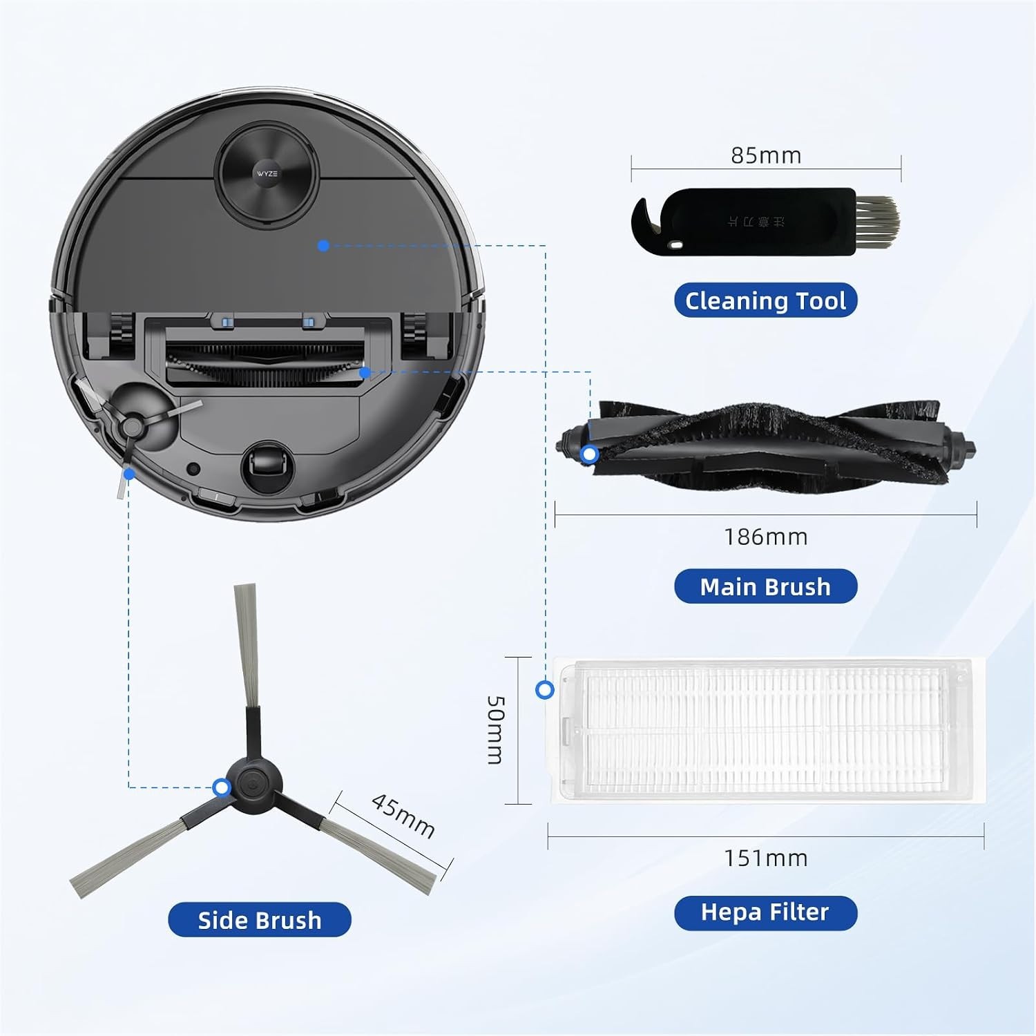 16-Piece WYZE WVCR200S Parts Kit – Main Brushes & HEPA Filters Included