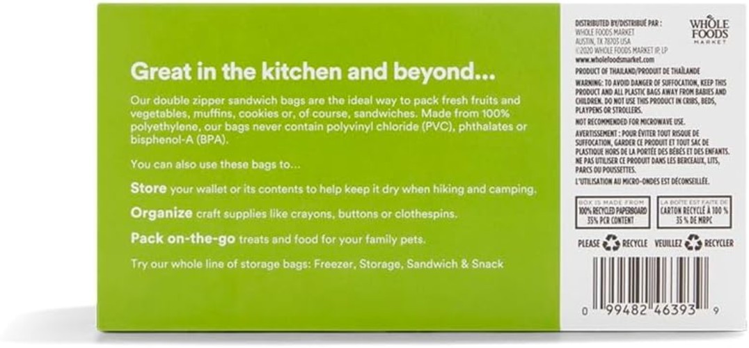 BPA Free Double Zipper Sandwich Storage Bags – 100 Count, Freshness Guaranteed
