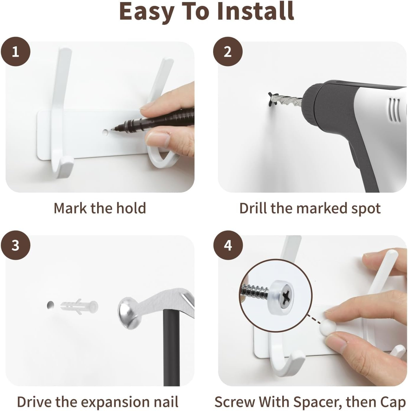 Coat Rack Wall Mount Hooks – 15 Inch White Metal 6-Hook Rack(1 Pack) | Modern Ki