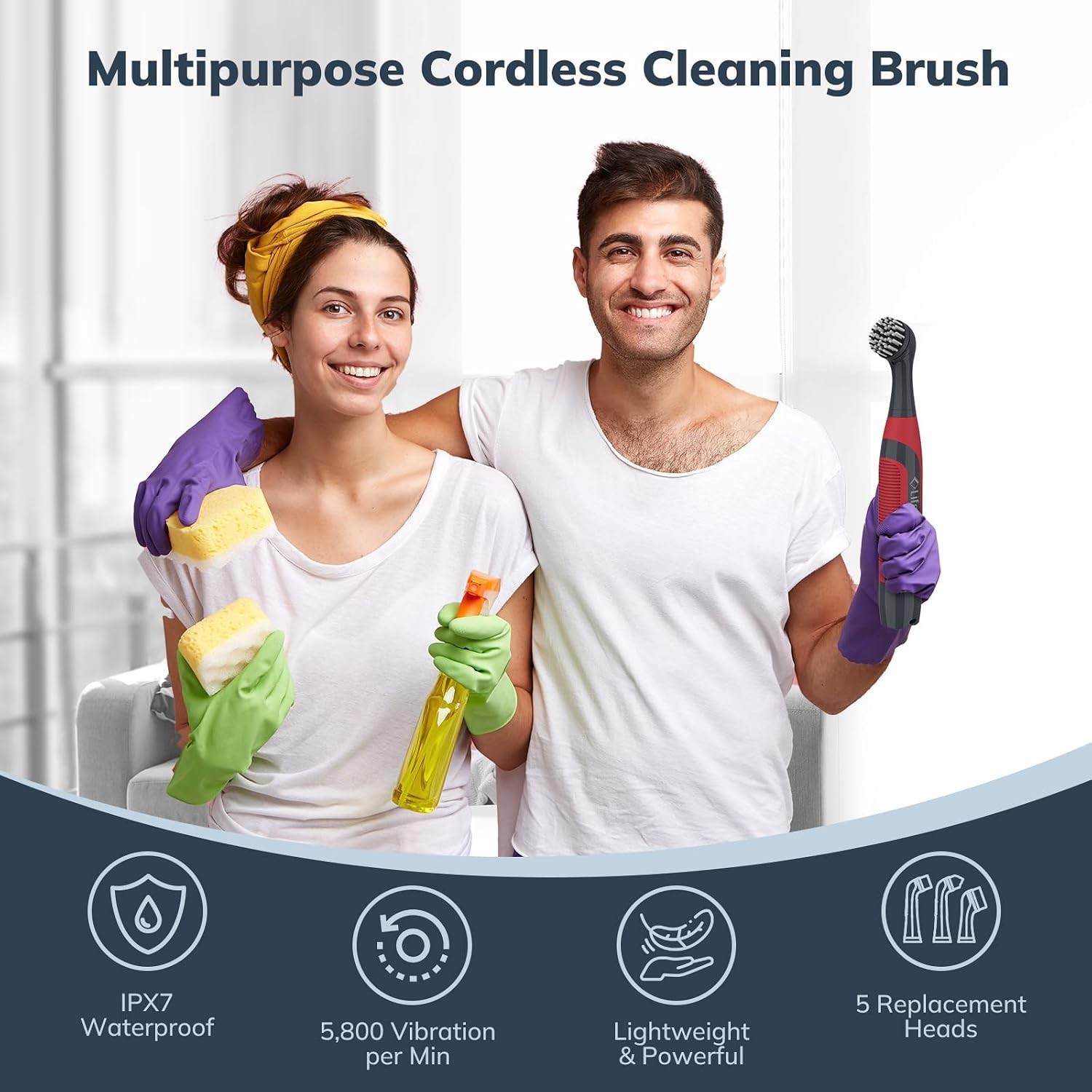 5-in-1 Ergonomic Electric Scrubber – Perfect for Bathroom and Kitchen Surfaces
