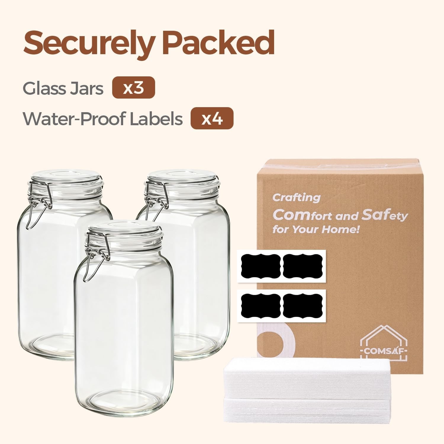 Large Square Glass Jars with Airtight Lids 78 oz 3 Pack Wide