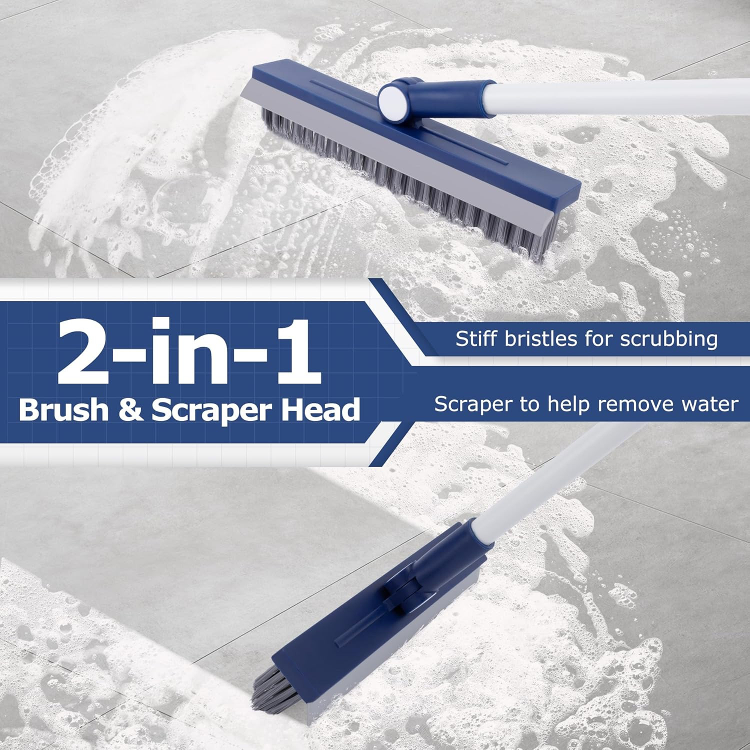 Grout Brush with Long Handle, Grout Cleaner Brush for Tile Floors, Stiff Bristle