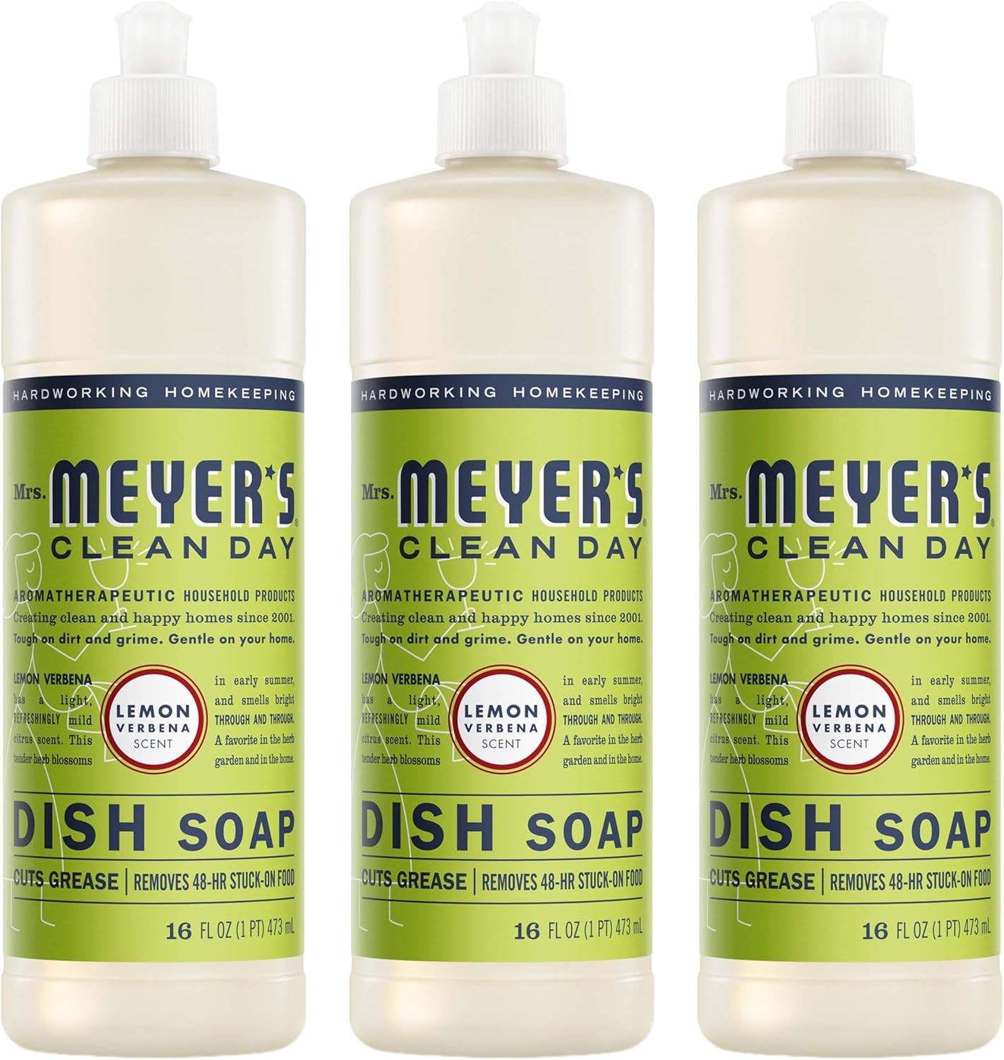Mrs Meyers Liquid Dish Soap Lemon Verbena Scent 16 fl oz 3-Pack Bundle New
