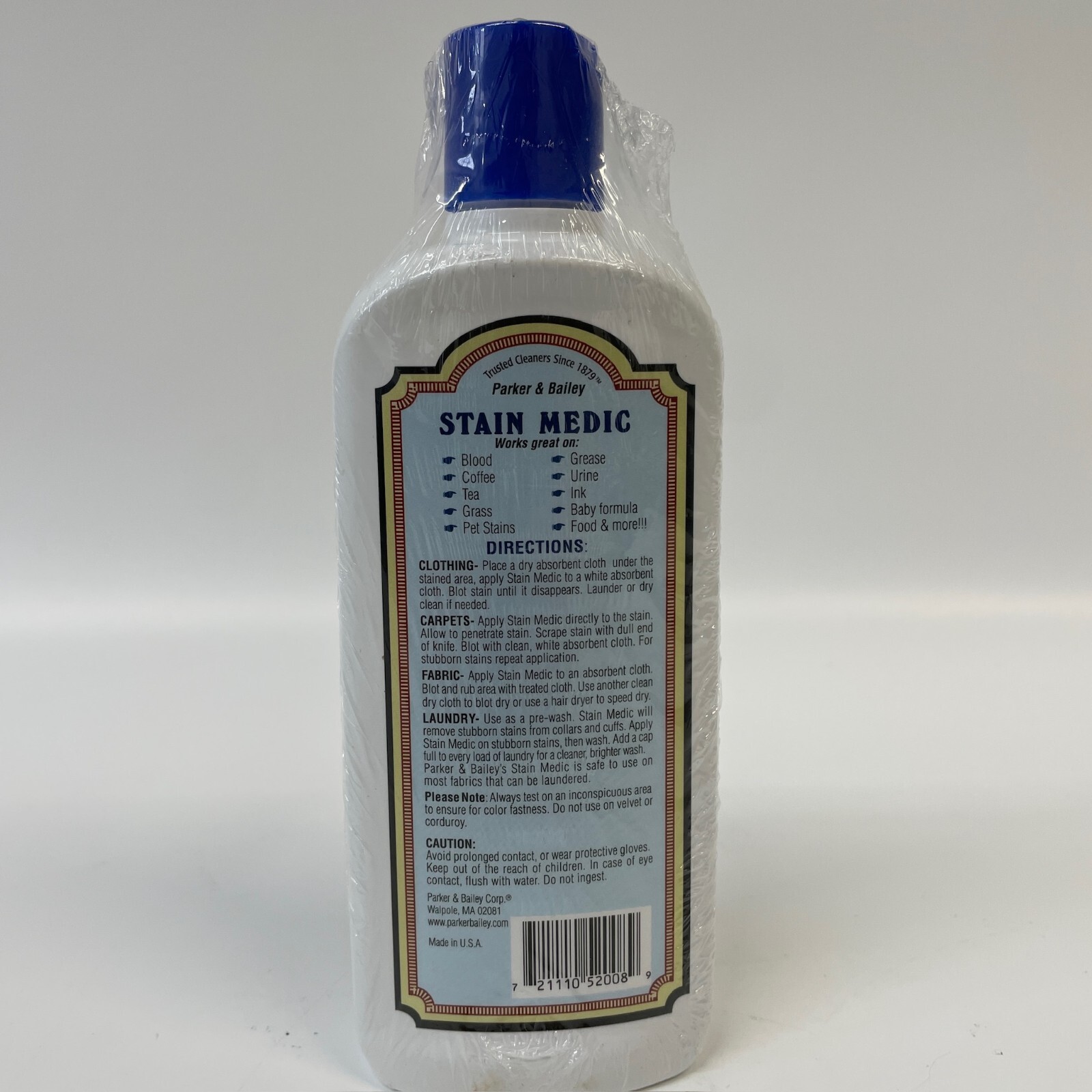 Parker & Bailey Stain Medic Clothing Carpets Fabric Odorless Non Toxic 8 Ounces
