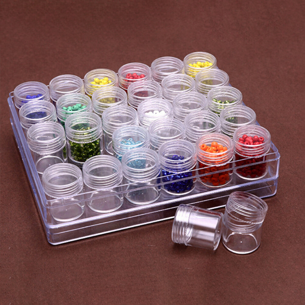 US 30-60 Pack Clear Bead Containers Storage Box Jars Transparent Bottles w/Box