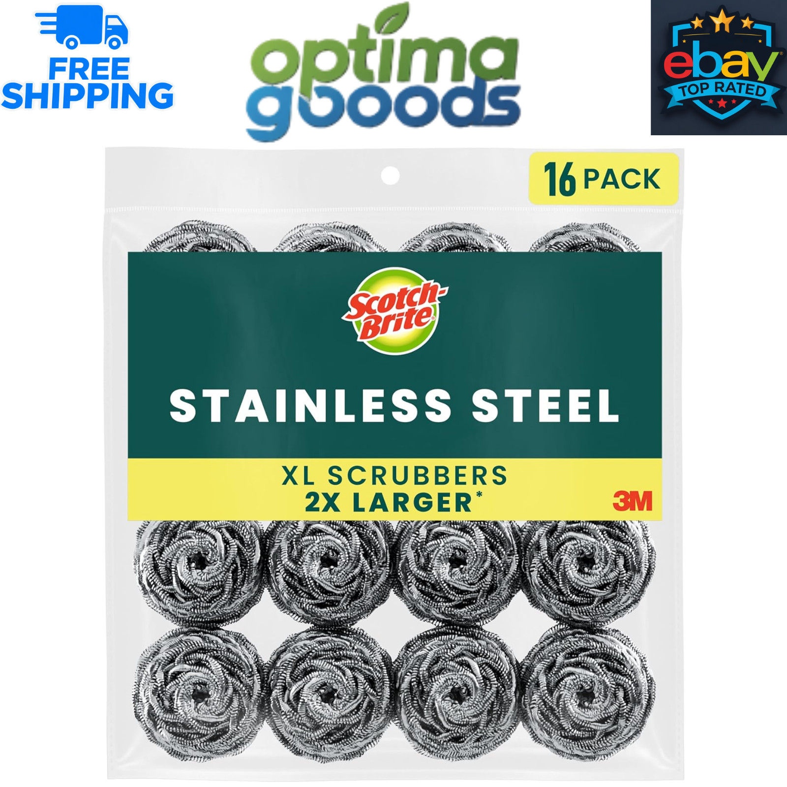 Scotch-Brite Stainless Steel Scrubbers 16 Count Heavy Duty Cookware Cleaning Pad