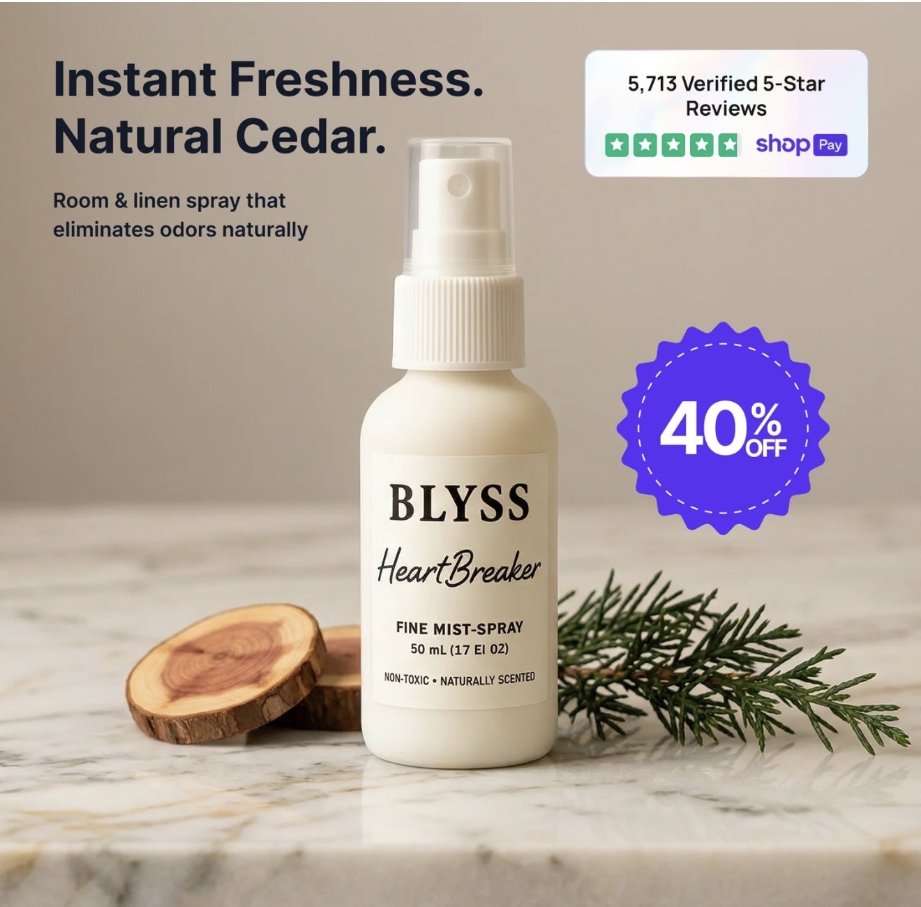 Blyss Heart Breaker Fine Mist Spray 1.7 Oz Non Toxic Natural Scent Essential Oil