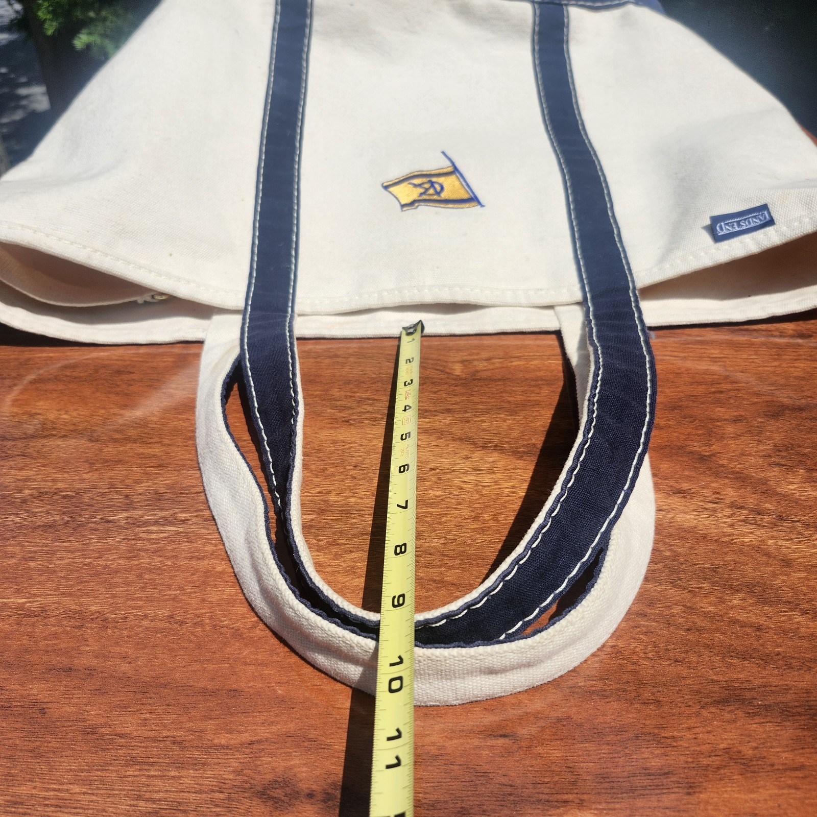 Vintage Lands’ End Canvas Tote Bag Heavy Duty White/Blue USA Nice