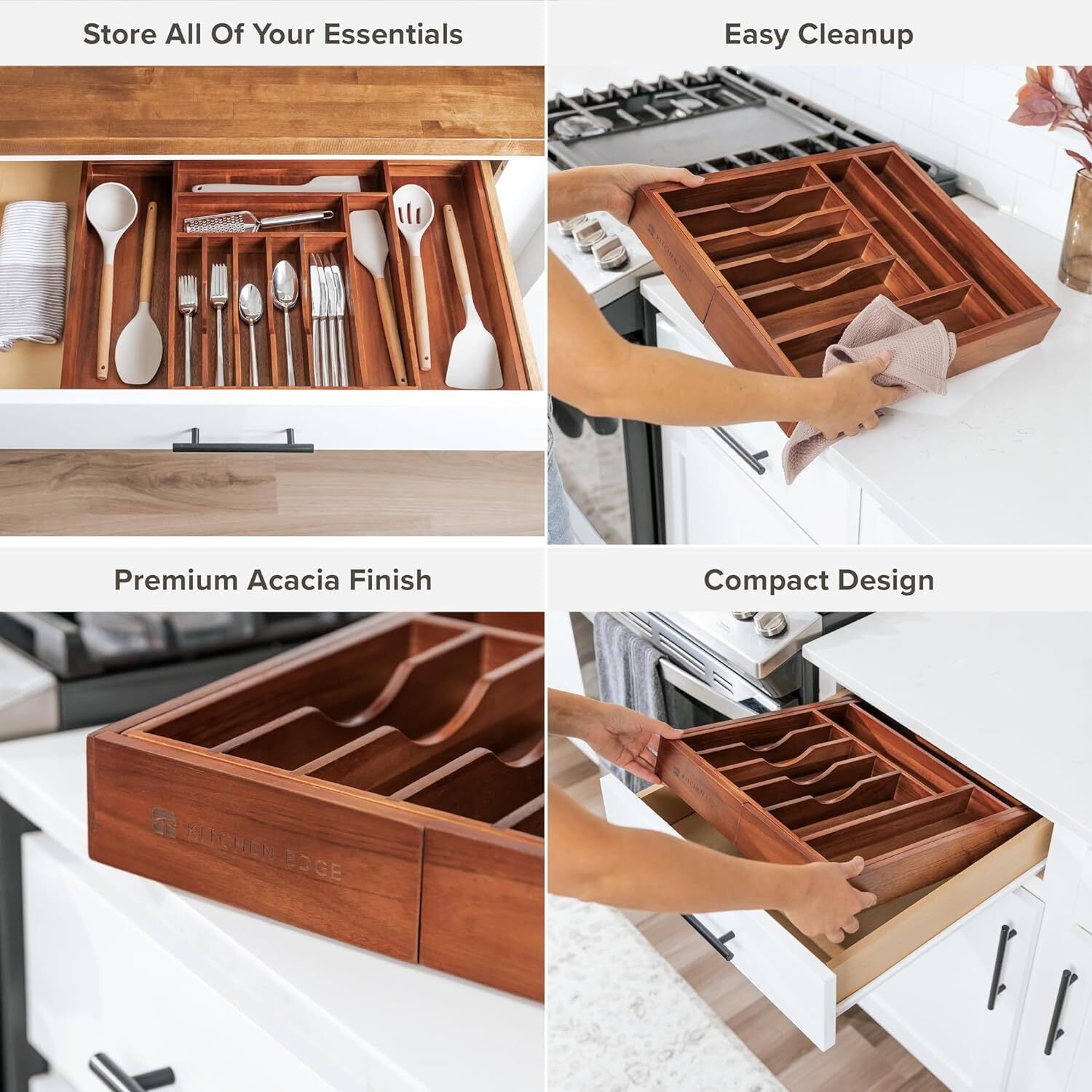 Premium Silverware, Flatware and Utensil From 14″ to 25″ wide, Natural Acacia