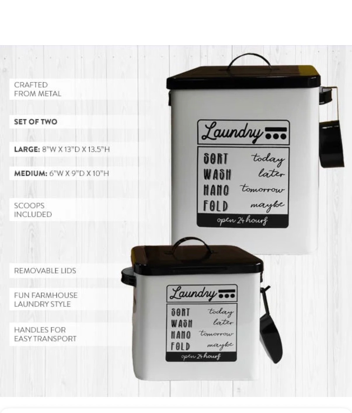 Decor Steals White Black Laundry Detergent Powder Storage Tin Boxes With Scoops