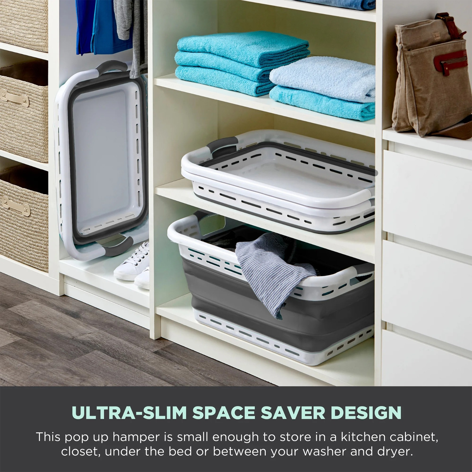 Lightweight Collapsible Laundry Basket W/ Handles Portable Storage Solution New
