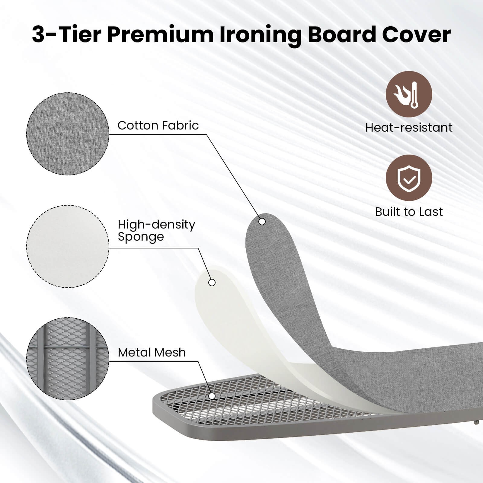 Space-Saving Over the Door Ironing Board w/ Iron Holder & Cotton Cover Gray