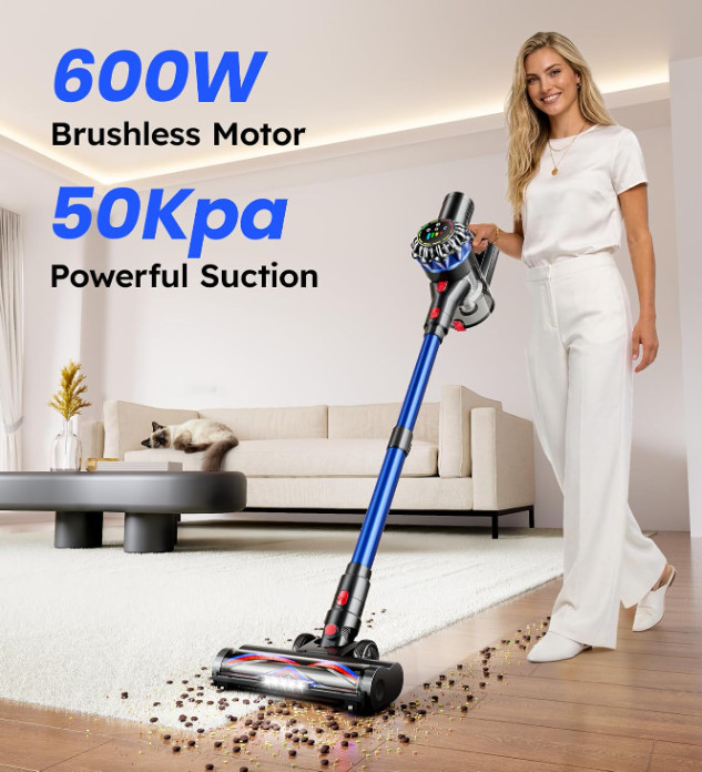 Aspiradora Escoba Inalámbrica 600W 50KPa Pantalla Táctil 65Min Antienredos