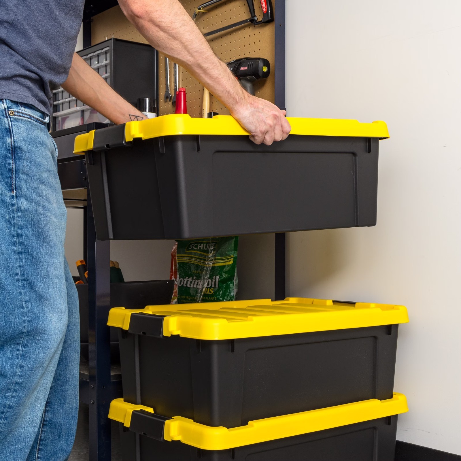 IRIS 12 Gallon Plastic Latching Storage Bin Tote Lid Black 3-Pack