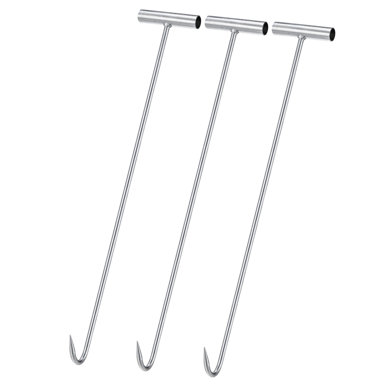 24″(600mm) T-Handle Meat Boning Hook Galvanized T Hooks for Butcher 3Pcs
