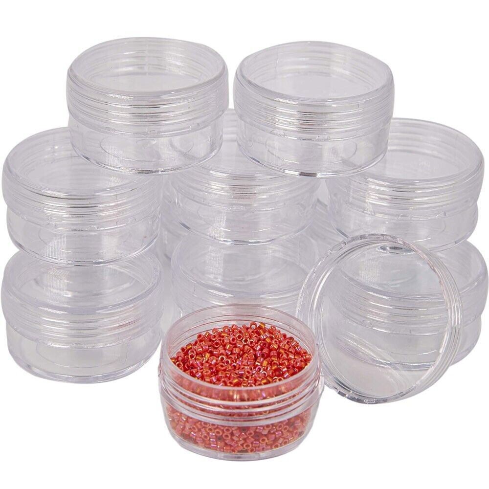 24Pc Mini Clear Plastic Beads Storage Boxes Containers Bottles Jars w/ Screw Cap