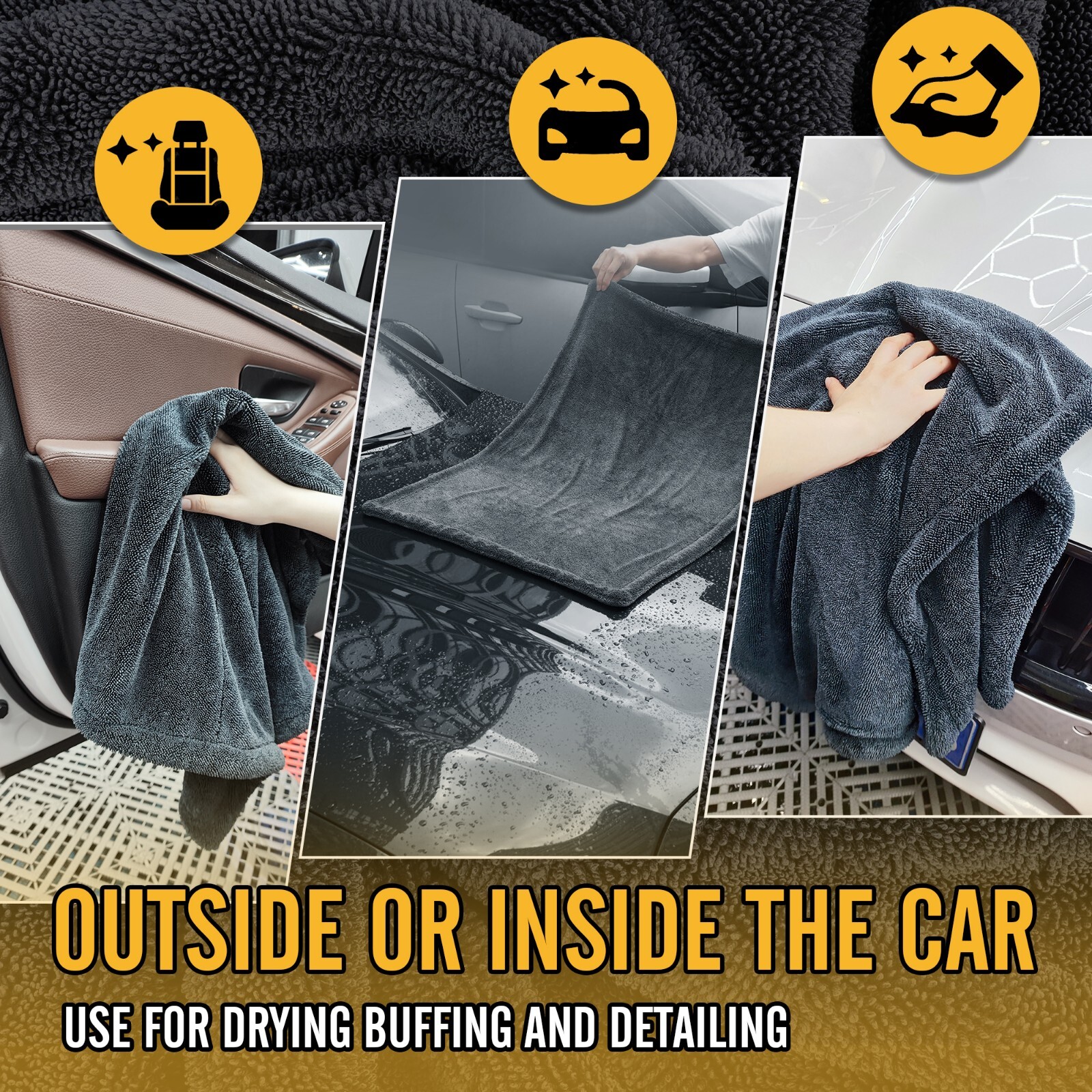 Water Absorbing Car Wash Microfiber Drying Towel Twisted Loop 24 x 35″ 1500GSM