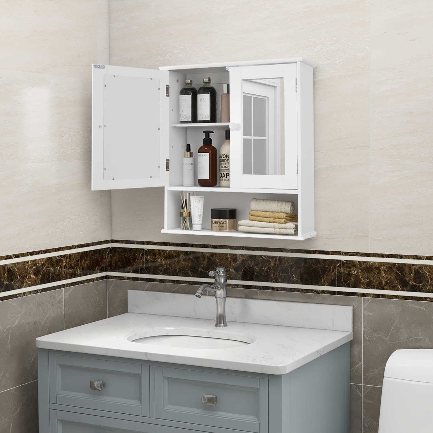 TaoHFE Medicine Cabinet, Cabinets for With Mirror, White Mirror