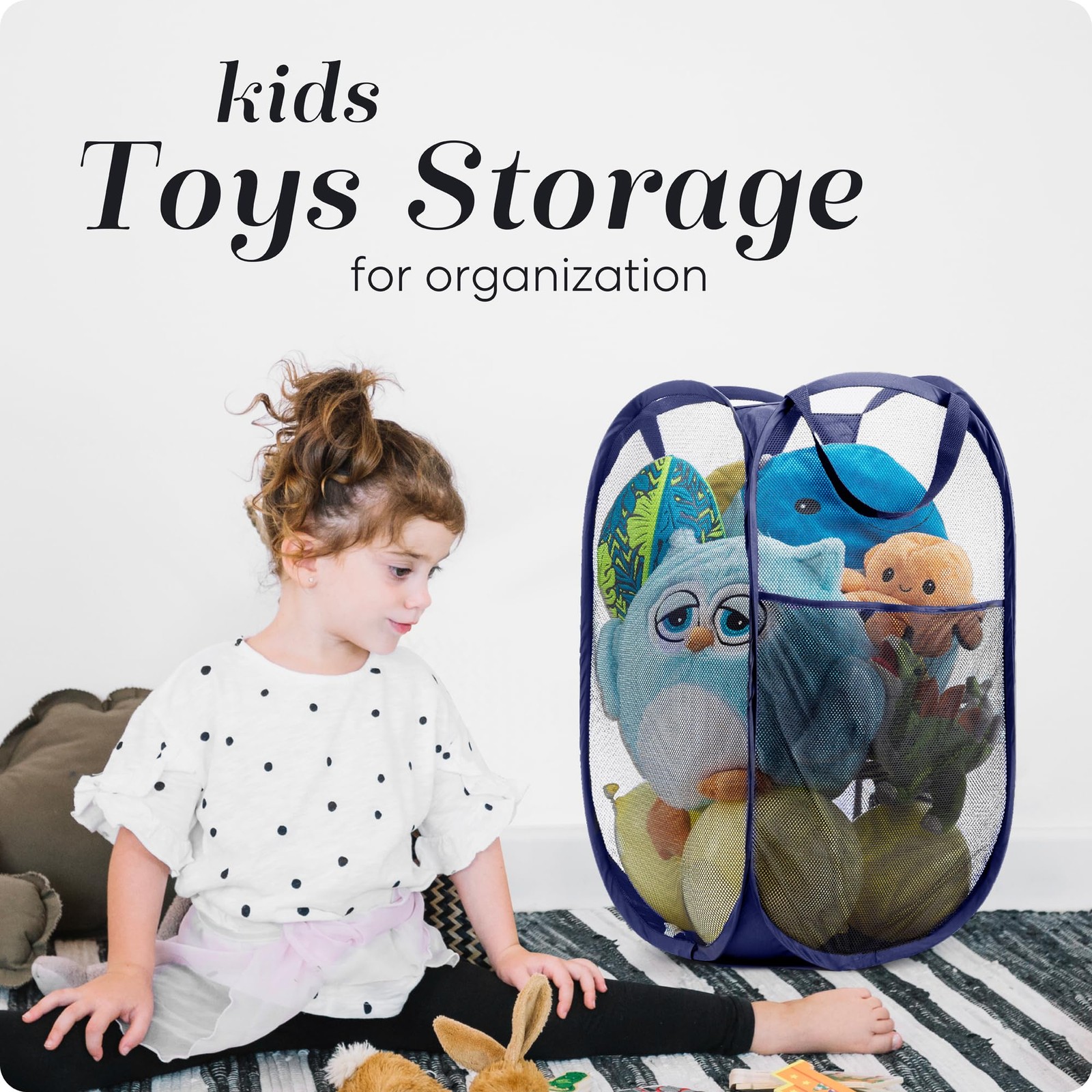 Collapsible Mesh Foldable Hamper 14″ x 14′ x 24″ Navy Blue