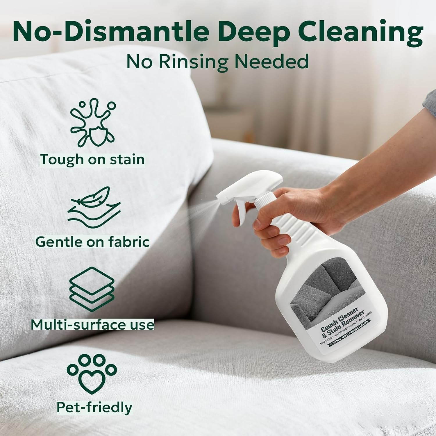 Couch Stain Remover Spray: Multi-Surface Upholstery Cleaner | Pet-Safe Non-Toxic