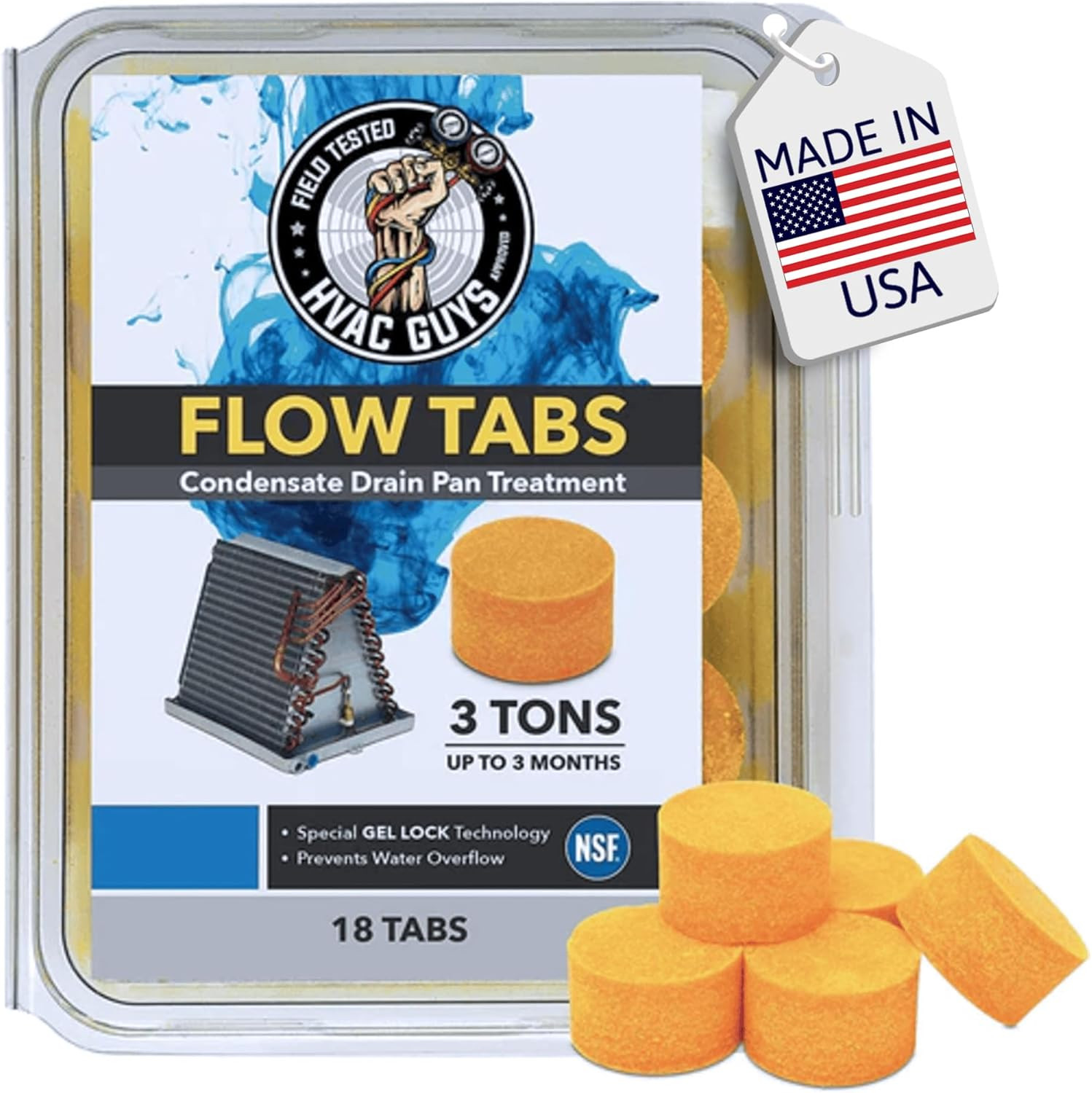 HVAC Guys Flow Tabs with Gel Lock Technology – 18 Pack – Keeps Drain Pans Clean,