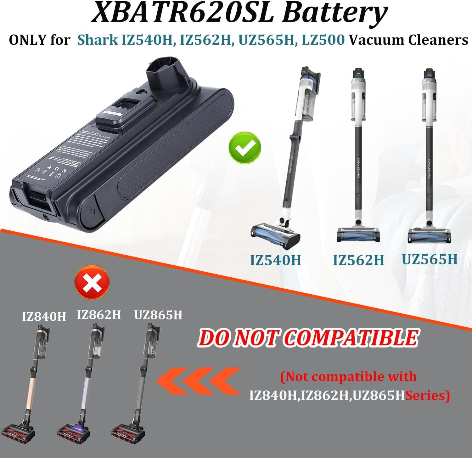 XBATR620SL Replacement Battery Compatible with Shark IZ540H, IZ562H, UZ565H, LZ5
