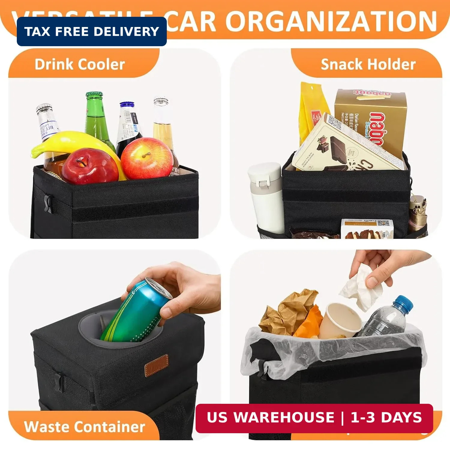Car Trash Can Bin with Lid Hanging for Back Seat, Car Accessories for Women Men
