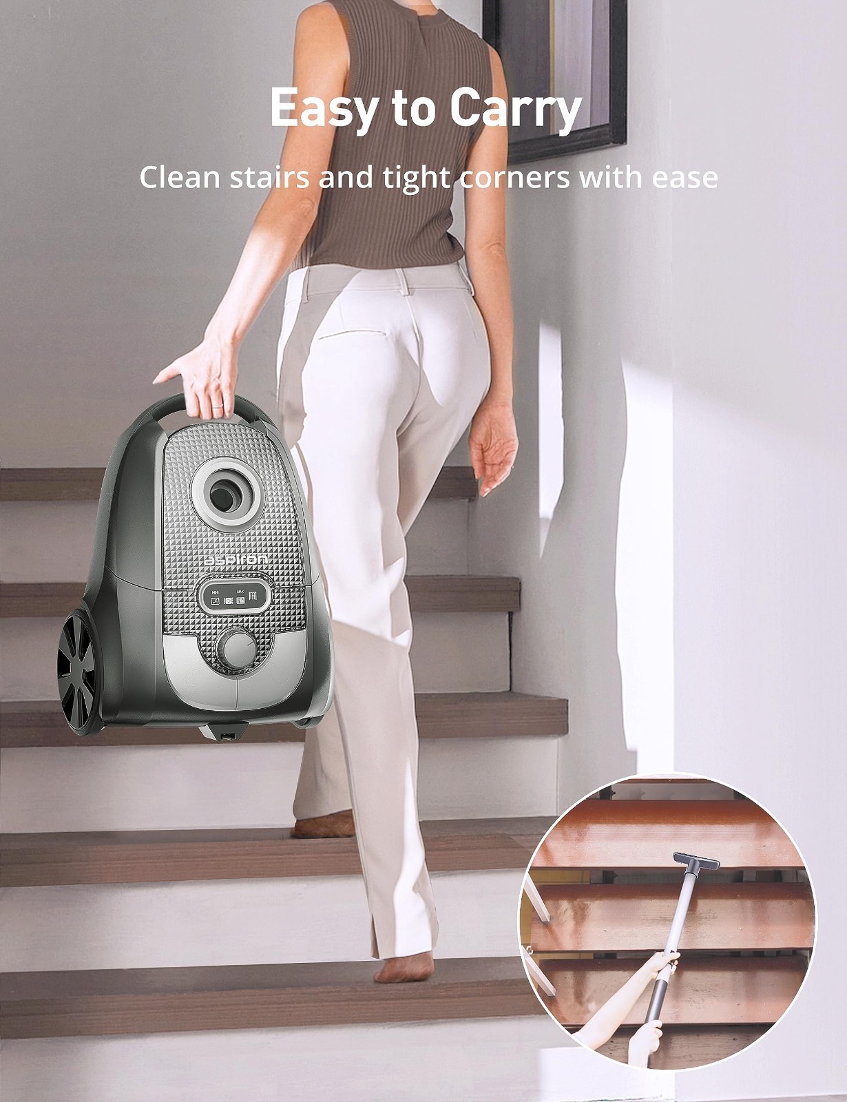 Aspiron Bagged Canister Vacuum Cleaner 1300W 25kPa HEPA Grey