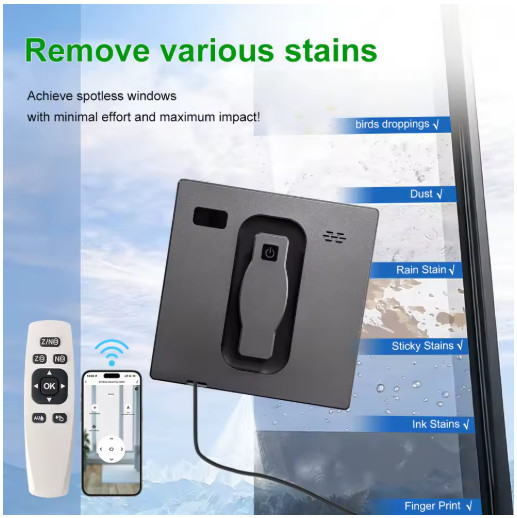 PuRuiKai Robot Window Cleaner with App Control & Dual Water Spray