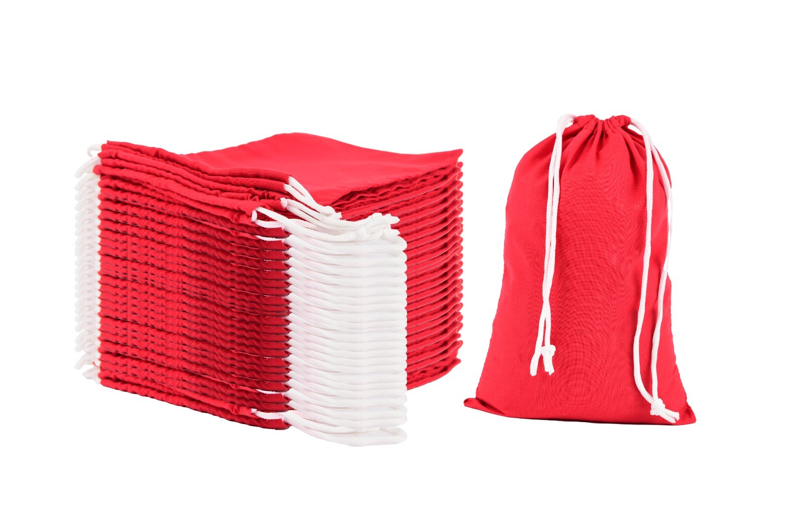 Red Cotton Reusable Produce Muslin Bags –Multipurpose Christmas Holiday Bag Sack