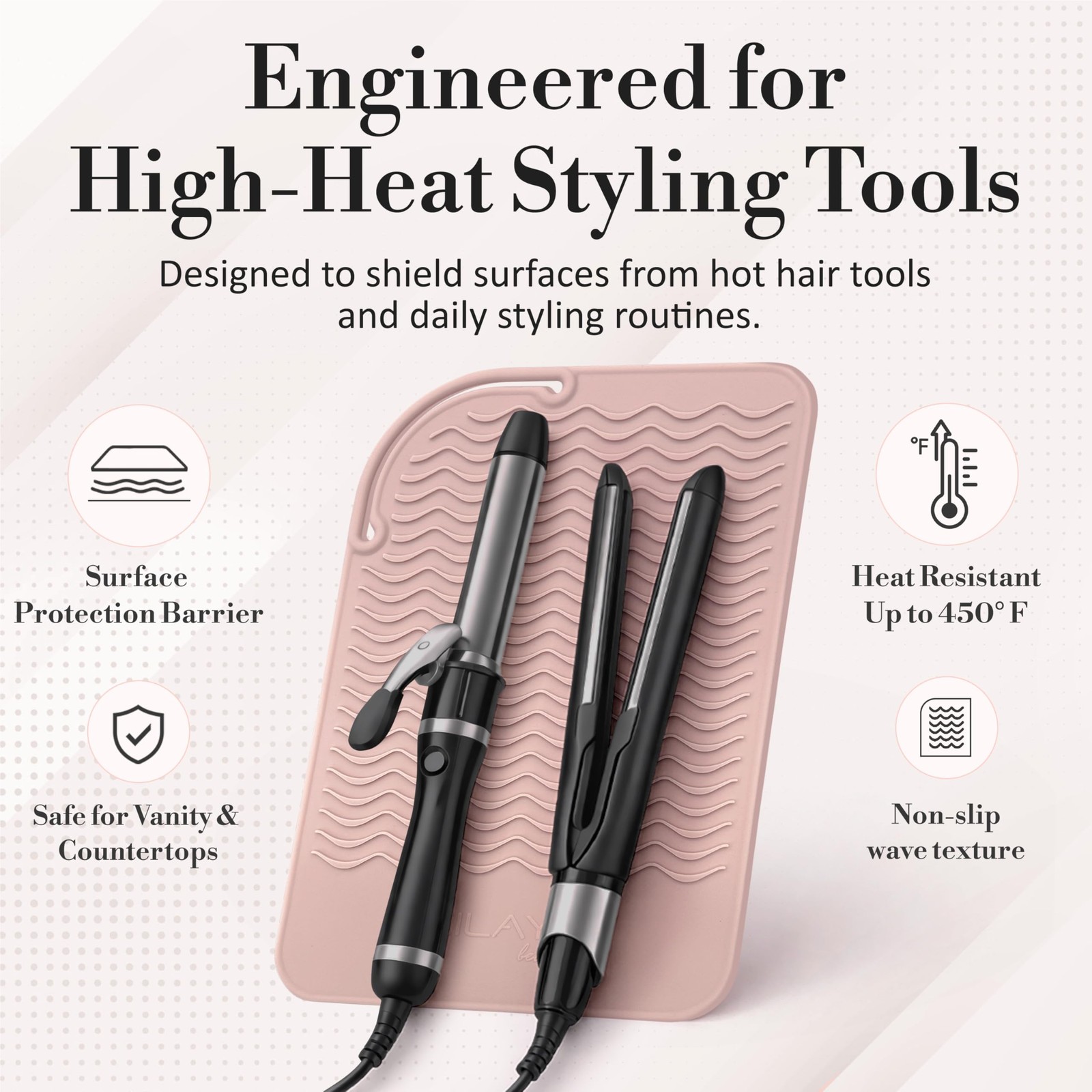 Large Heat Resistant Vanity Mat for Hair Tools – Rose