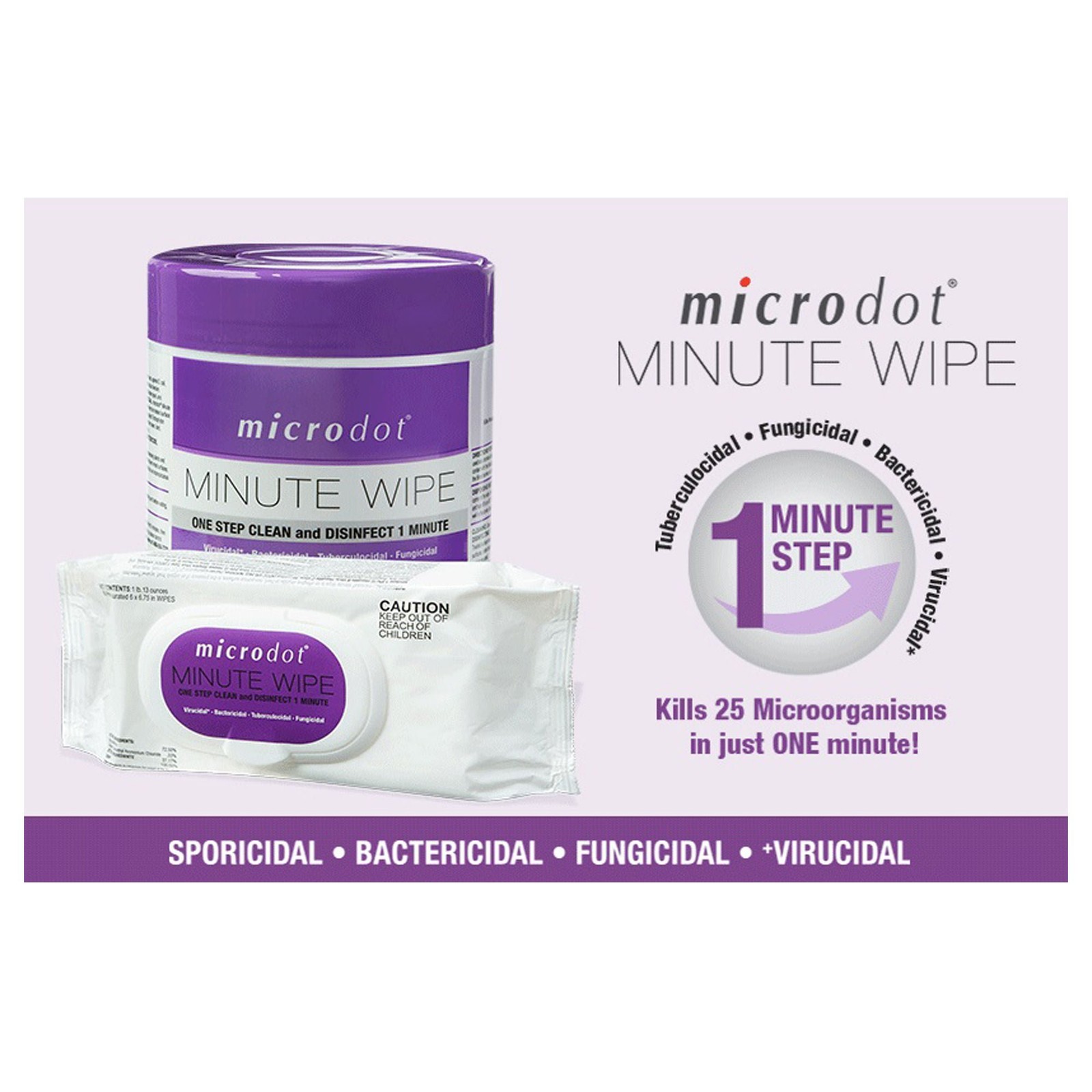 24 Pack microdot Minute Wipe Surface Disinfectant Wipes 60 Towelettes per Pack