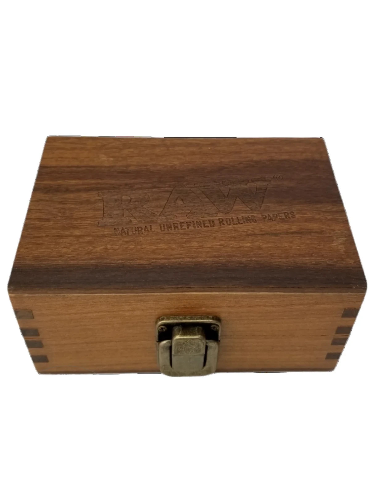 RAW Classic Natural Wood Storage Box with Flip Rolling Tray Latch Closure New