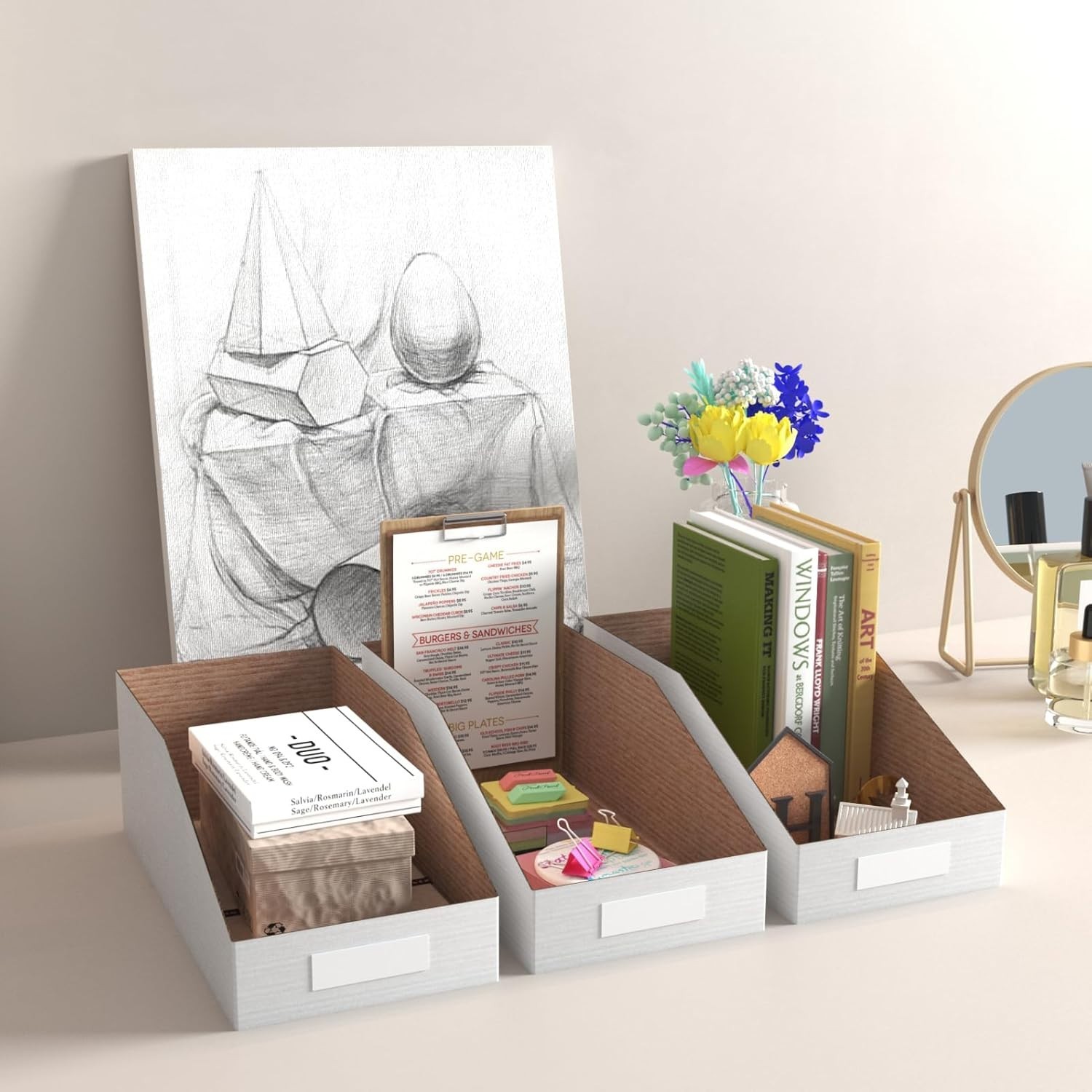 Cardboard Storage Bins Boxes 35 Packs 12x6x4.5 Inches Easy Assembly Pantry