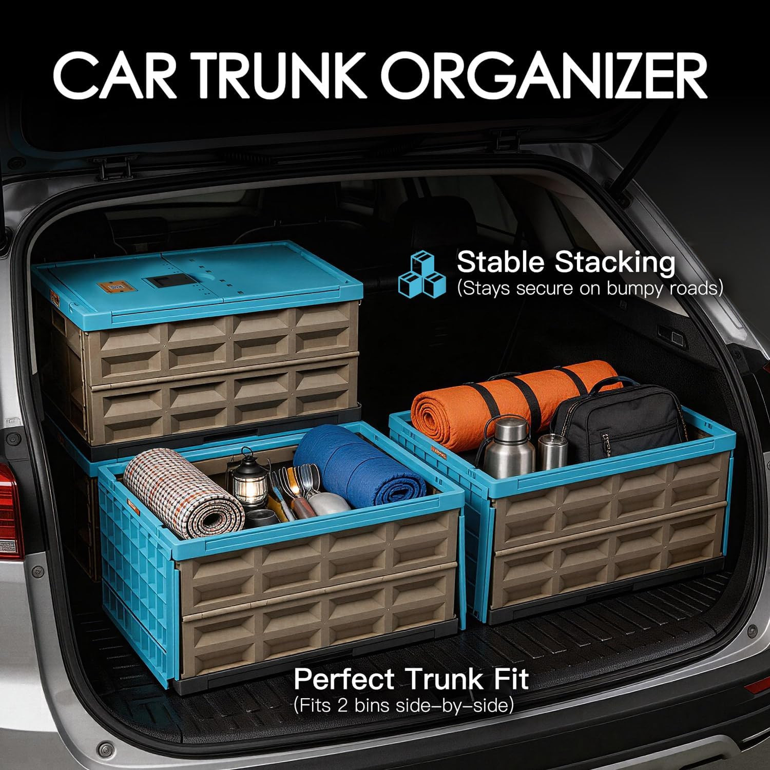 Heavy Duty Collapsible Storage Bins with Lids, 12 Gal, 2 Pack, 400 LBS Capacity