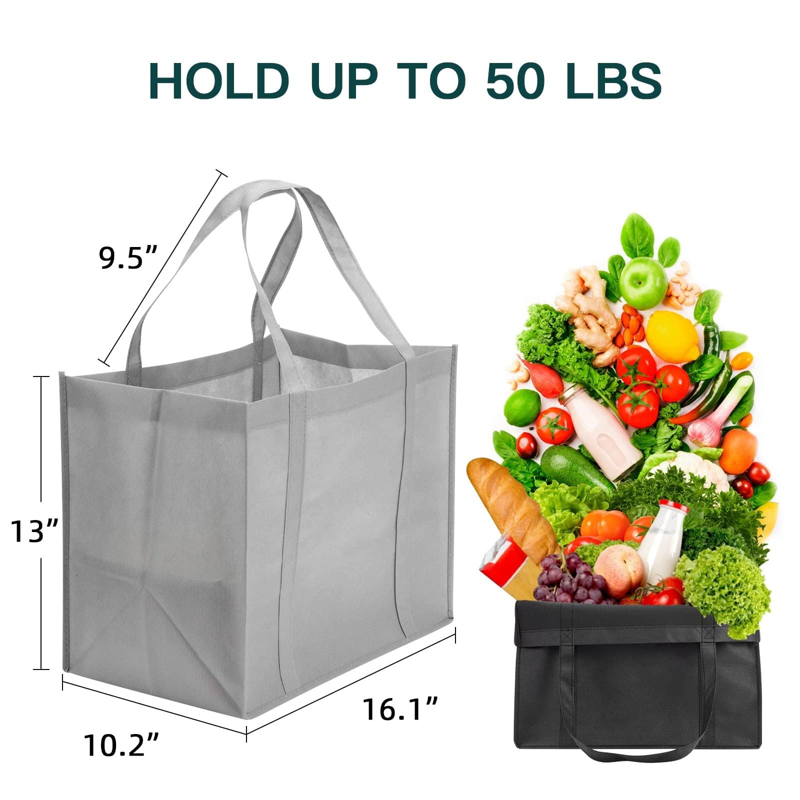 10-Pack Reusable 16.1*10.2*13 inches, Grey and Black（10 Pack）