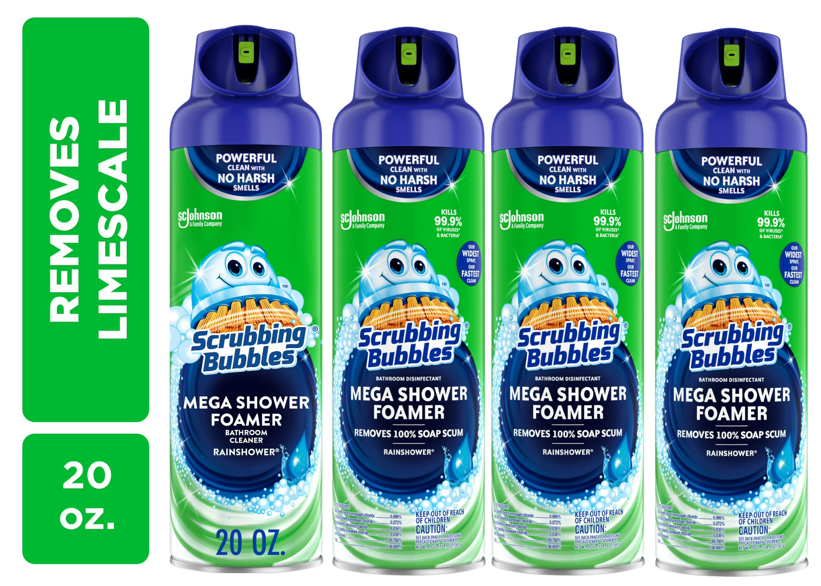 Scrubbing Bubbles Mega Shower Foamer Aerosol, Tough Foaming Bathroom (Pack of 4)