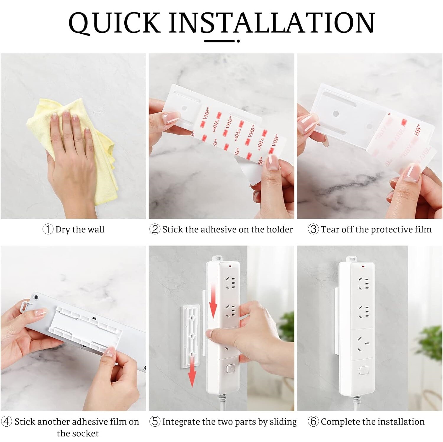 6 × Self-Adhesive Desktop Punch-Free Socket Fixer Holder Kitchen Home Office USA