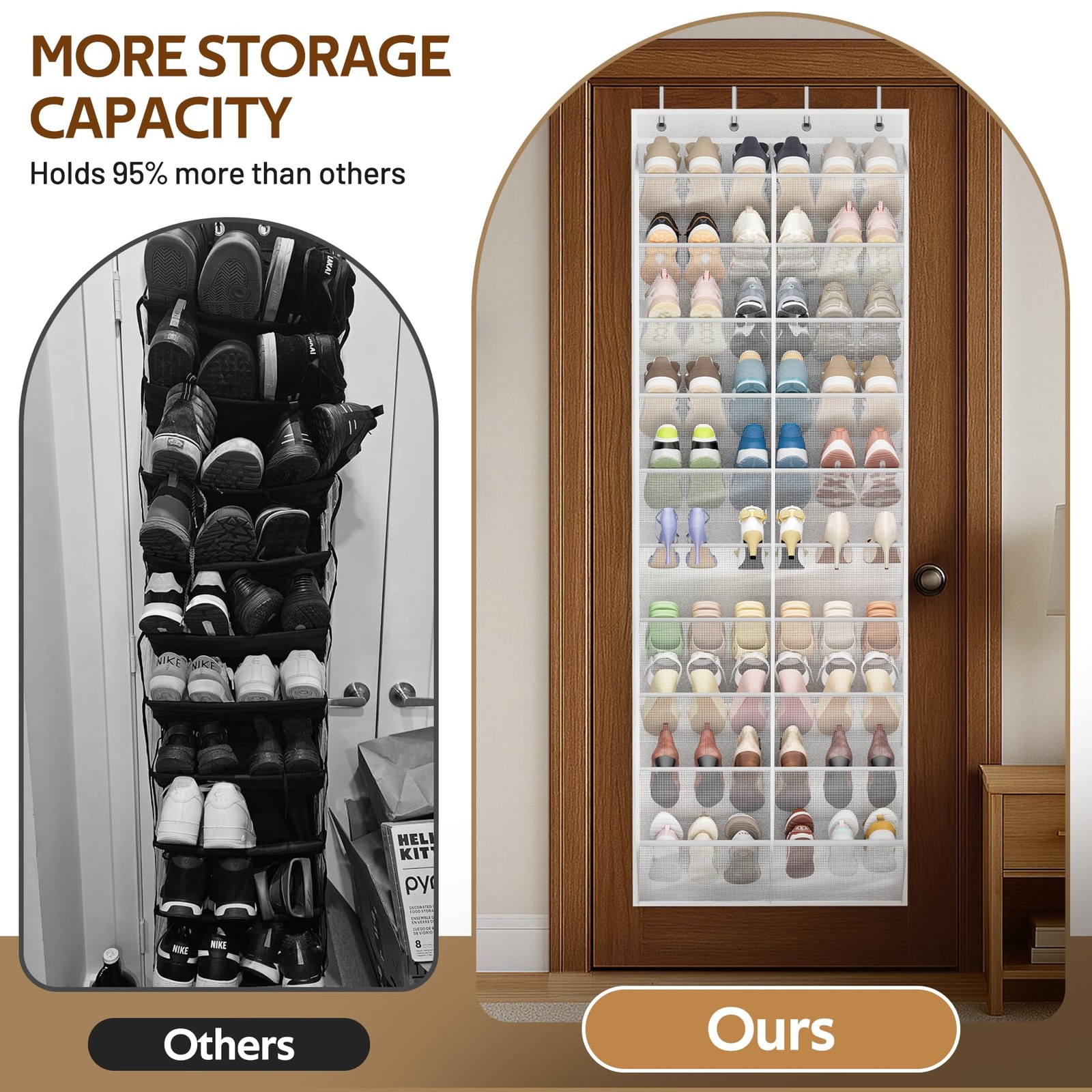 30 Pairs over the Door Shoe Organizer Breathable Mesh Hanging Shoe Rack