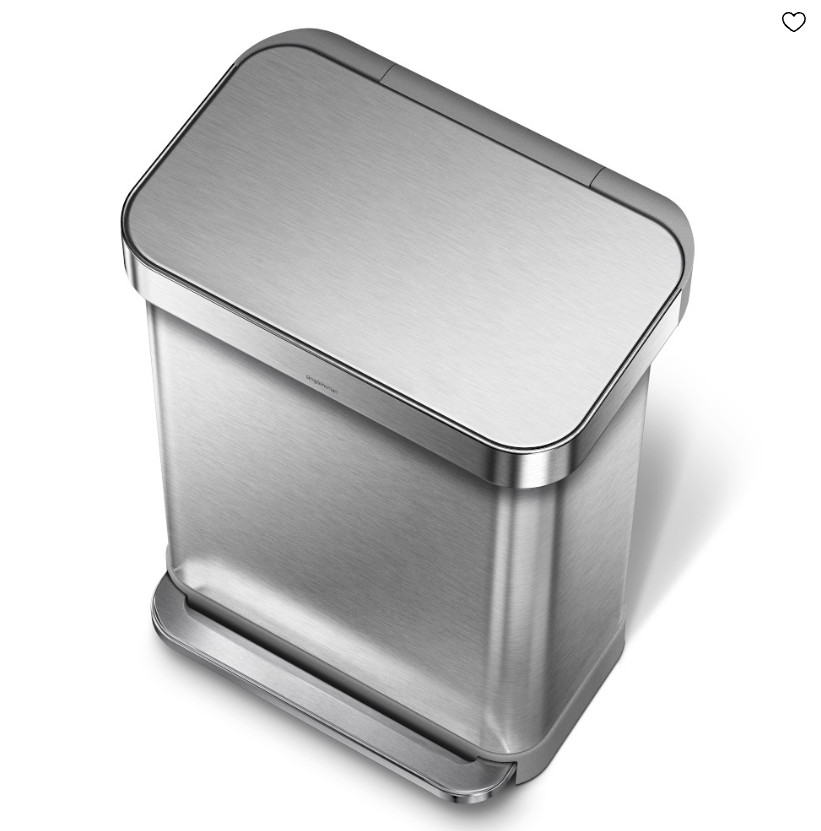 simplehuman 55L Step Trash Can with Liner Pocket Stainless Steel